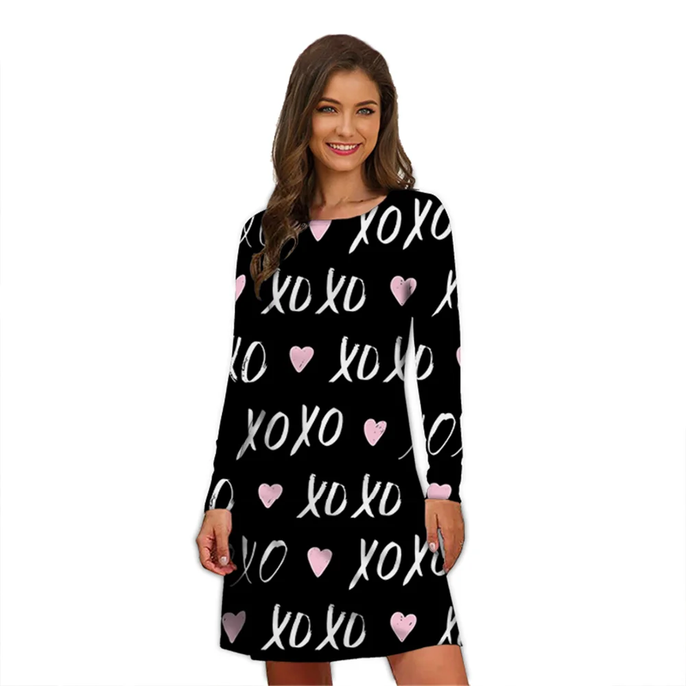 Heart A-Line Dress Holiday Print Cute Dresses Women 2022 Long Sleeve Stylish Street Style Dress Oversized Autumn Loose Clothing
