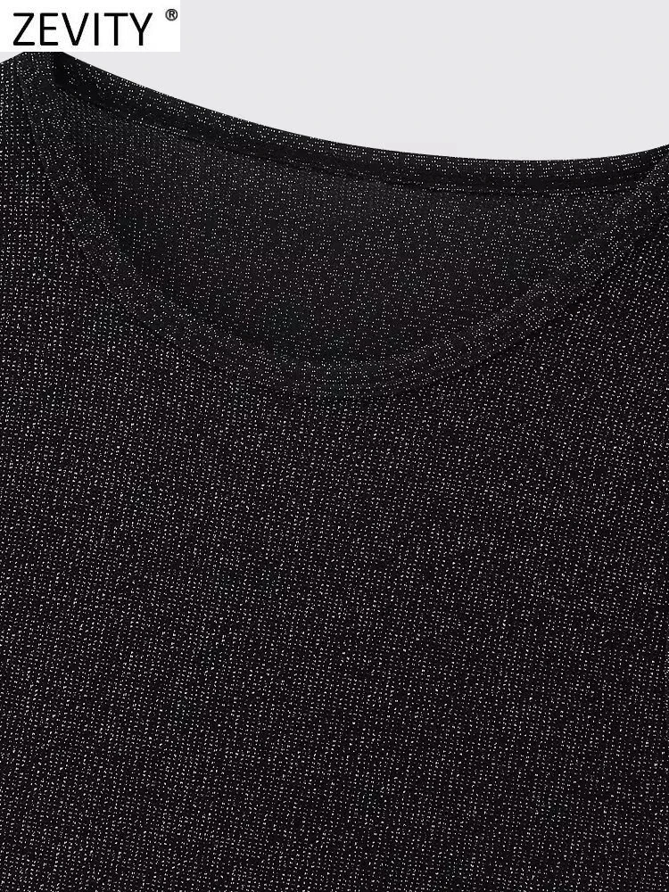 Zevity Women High Street Sexy Hem Tassel Diamond Beading Knitting T Shirt Chic Short Camis Tank Lady Slim Crop Vest Tops LS1311