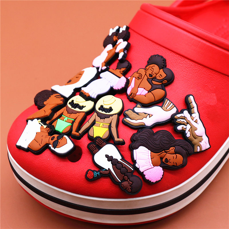 Black People Series Shoe Charms Accessories Black Family Melanin Portrait Shoe Buckle Decorations fit Kids X-mas Party Gift U271