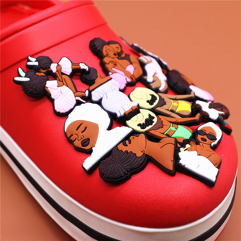 Black People Series Shoe Charms Accessories Black Family Melanin Portrait Shoe Buckle Decorations fit Kids X-mas Party Gift U271