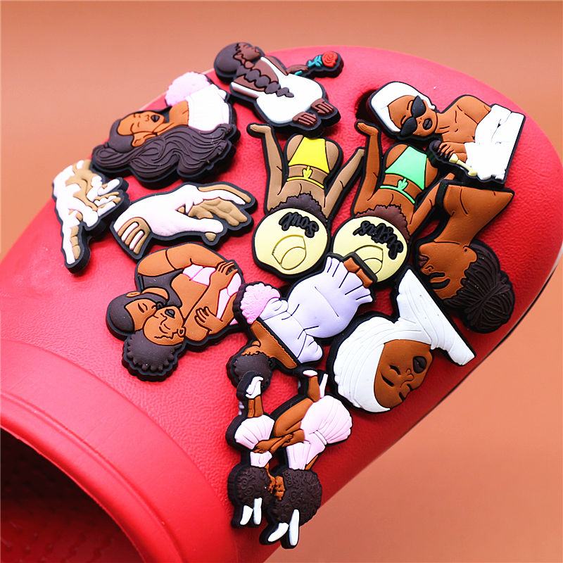 Black People Series Shoe Charms Accessories Black Family Melanin Portrait Shoe Buckle Decorations fit Kids X-mas Party Gift U271
