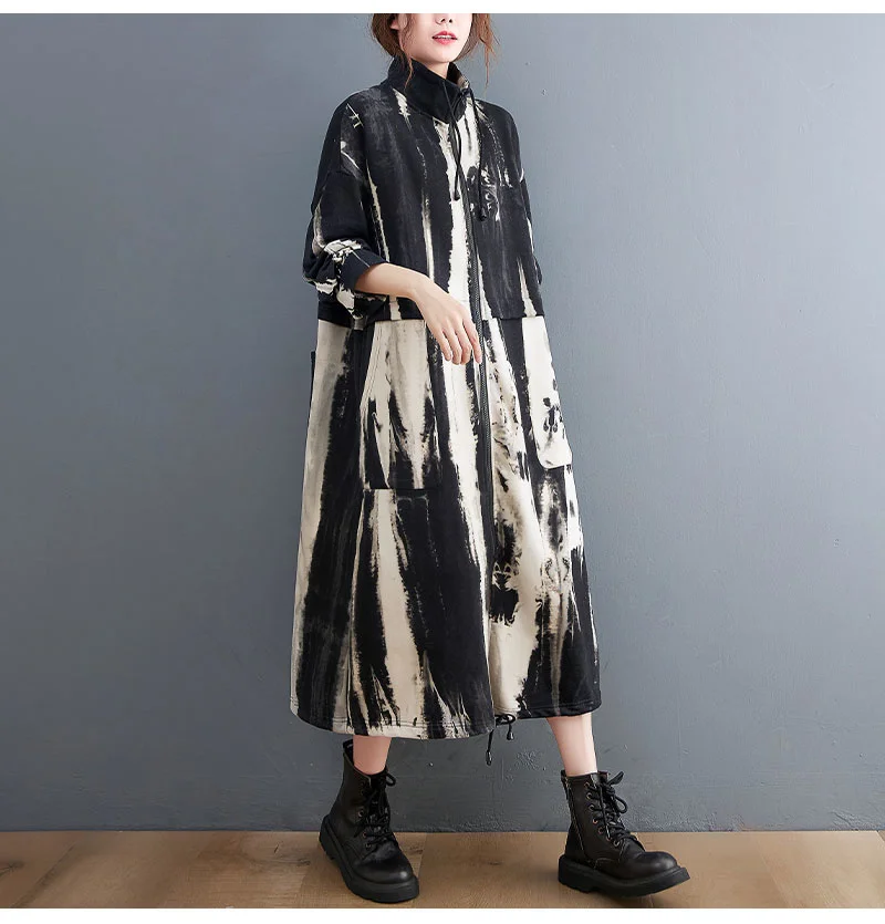 Masss Wasss 2021 Trench Coat Korean Style Streetwear Women Printed Loose Punk Windbreaker Ladies Vintage Harajuku Long Clothes
