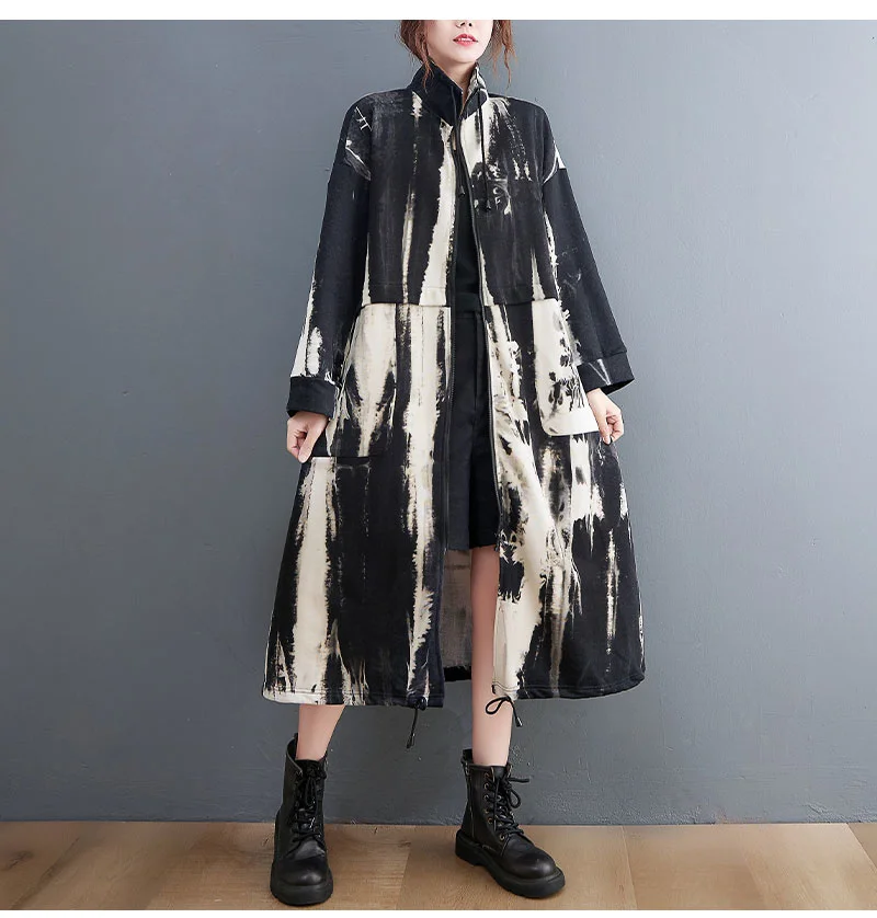 Masss Wasss 2021 Trench Coat Korean Style Streetwear Women Printed Loose Punk Windbreaker Ladies Vintage Harajuku Long Clothes