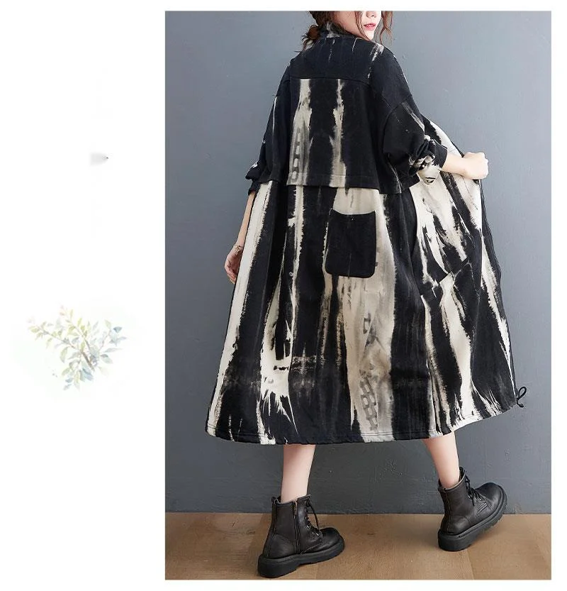Masss Wasss 2021 Trench Coat Korean Style Streetwear Women Printed Loose Punk Windbreaker Ladies Vintage Harajuku Long Clothes