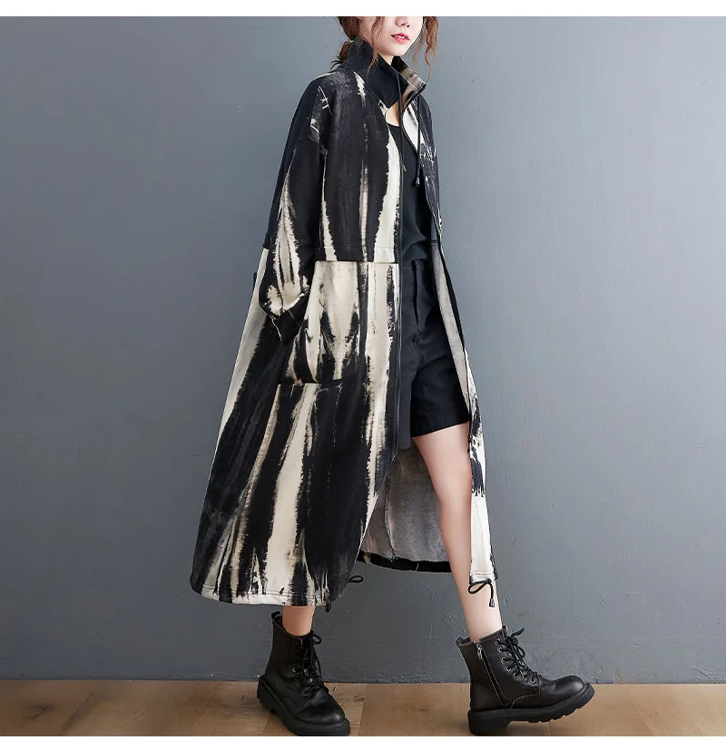 Masss Wasss 2021 Trench Coat Korean Style Streetwear Women Printed Loose Punk Windbreaker Ladies Vintage Harajuku Long Clothes