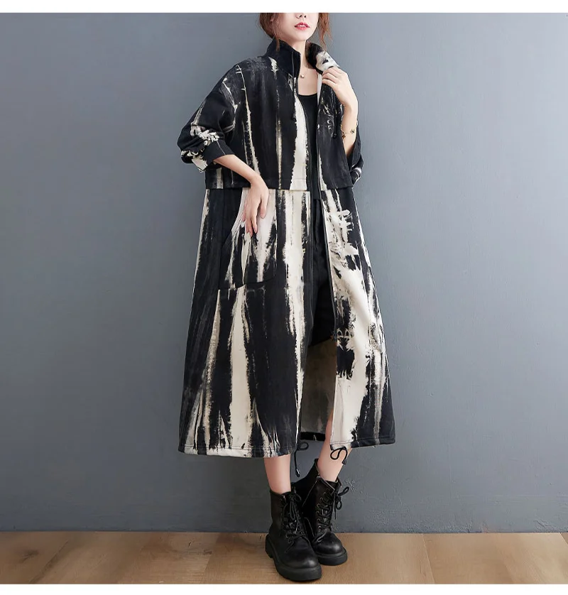 Masss Wasss 2021 Trench Coat Korean Style Streetwear Women Printed Loose Punk Windbreaker Ladies Vintage Harajuku Long Clothes