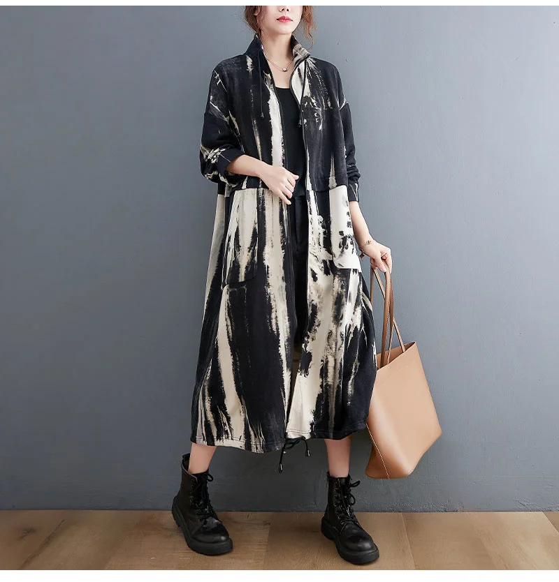 Masss Wasss 2021 Trench Coat Korean Style Streetwear Women Printed Loose Punk Windbreaker Ladies Vintage Harajuku Long Clothes