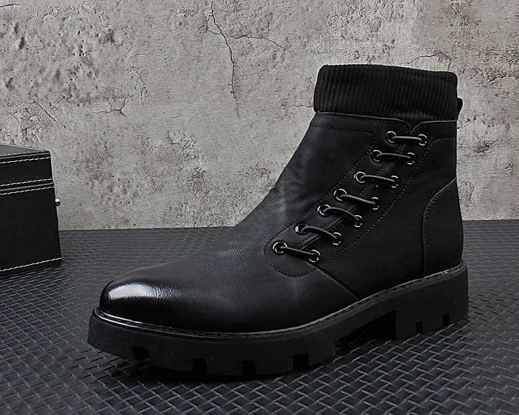 mens fashion party nightclub dresses natural leather platform shoes handsome cowboy boot ankle botas masculinas zapatos hombre