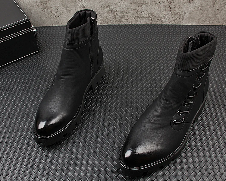 mens fashion party nightclub dresses natural leather platform shoes handsome cowboy boot ankle botas masculinas zapatos hombre