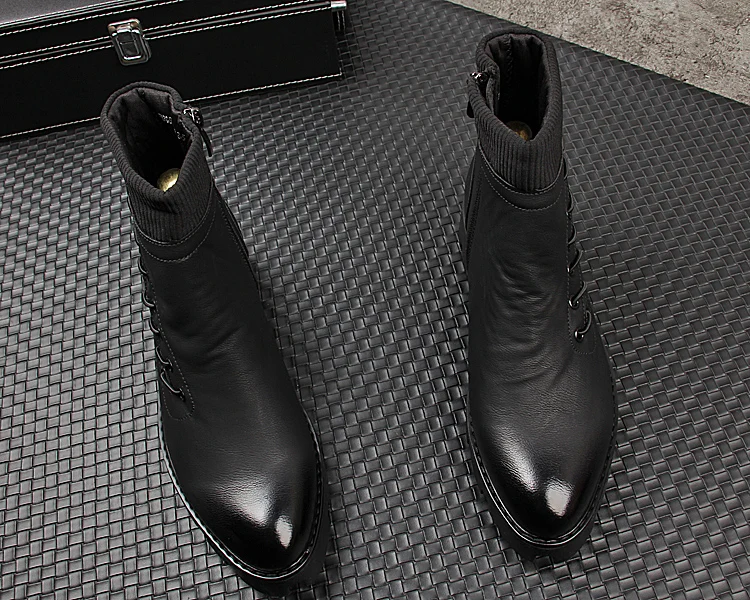 mens fashion party nightclub dresses natural leather platform shoes handsome cowboy boot ankle botas masculinas zapatos hombre