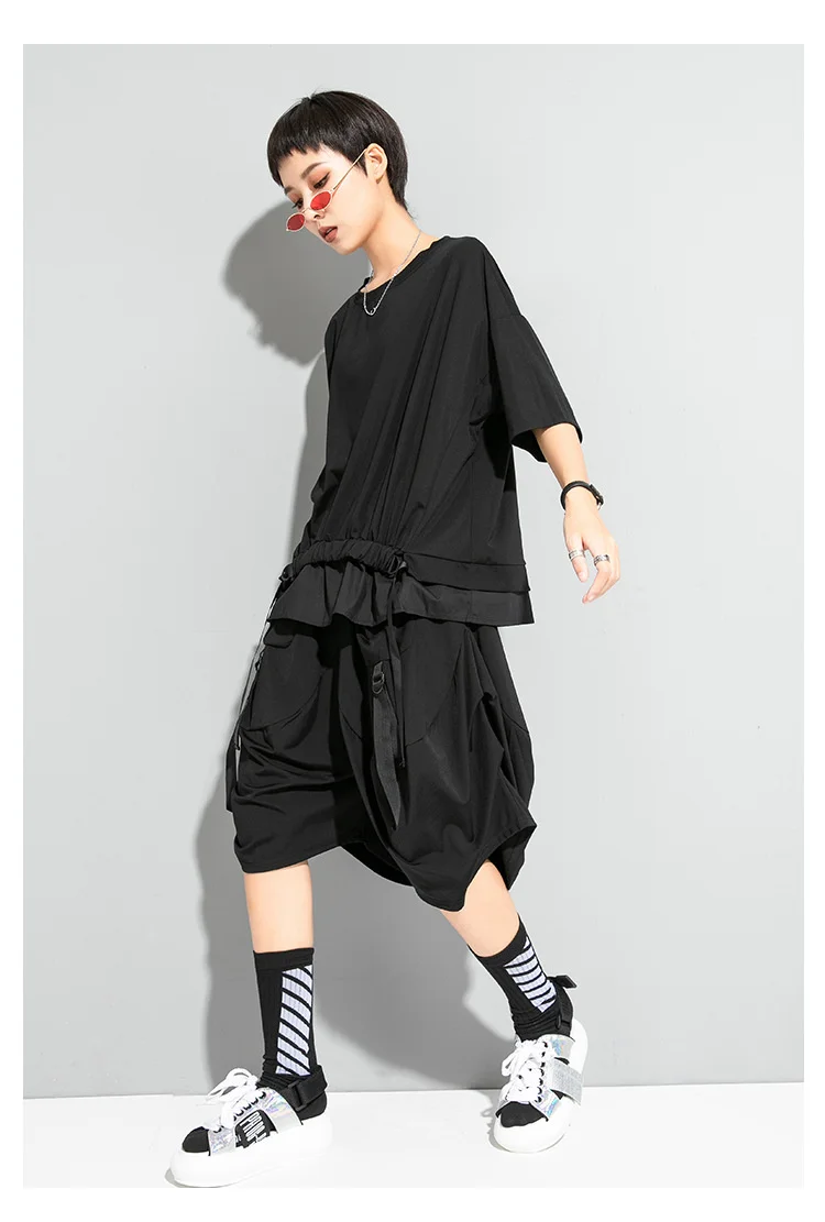 AmaxluluE 2025 Summer Fashion Tee Womens Black Short Sleeve T-shirt Ladies Casual Patchwork O-Neck Tops Girl Solid Color Clothes