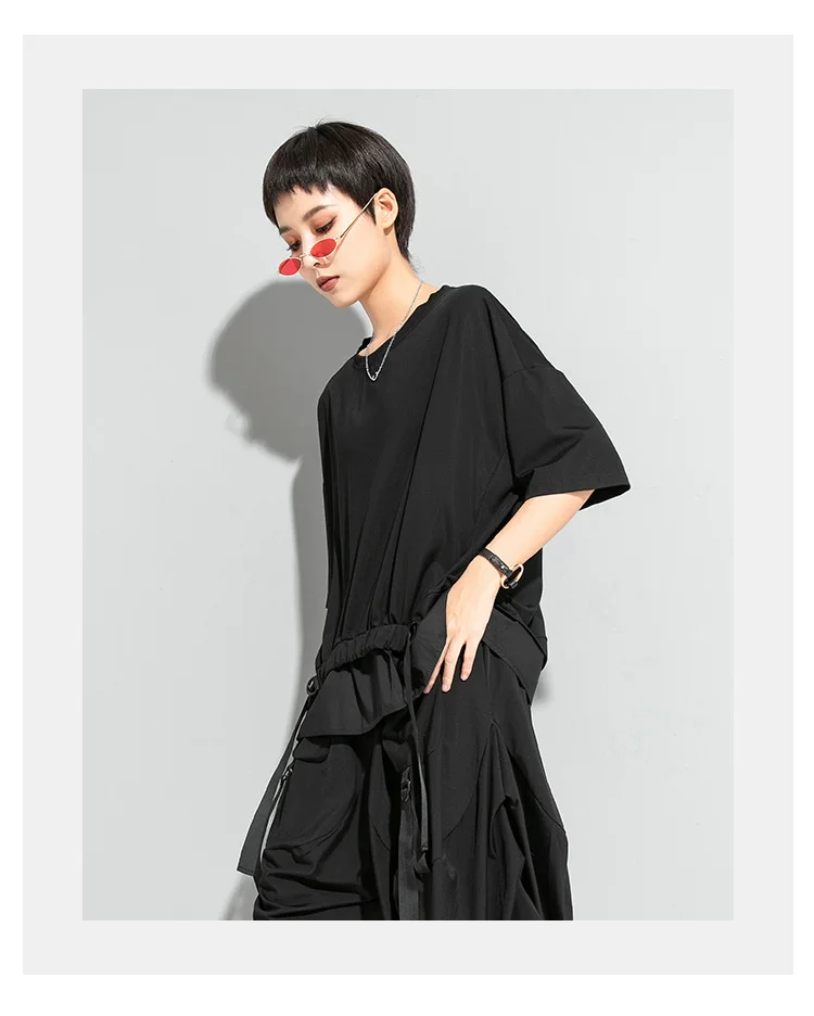 AmaxluluE 2025 Summer Fashion Tee Womens Black Short Sleeve T-shirt Ladies Casual Patchwork O-Neck Tops Girl Solid Color Clothes