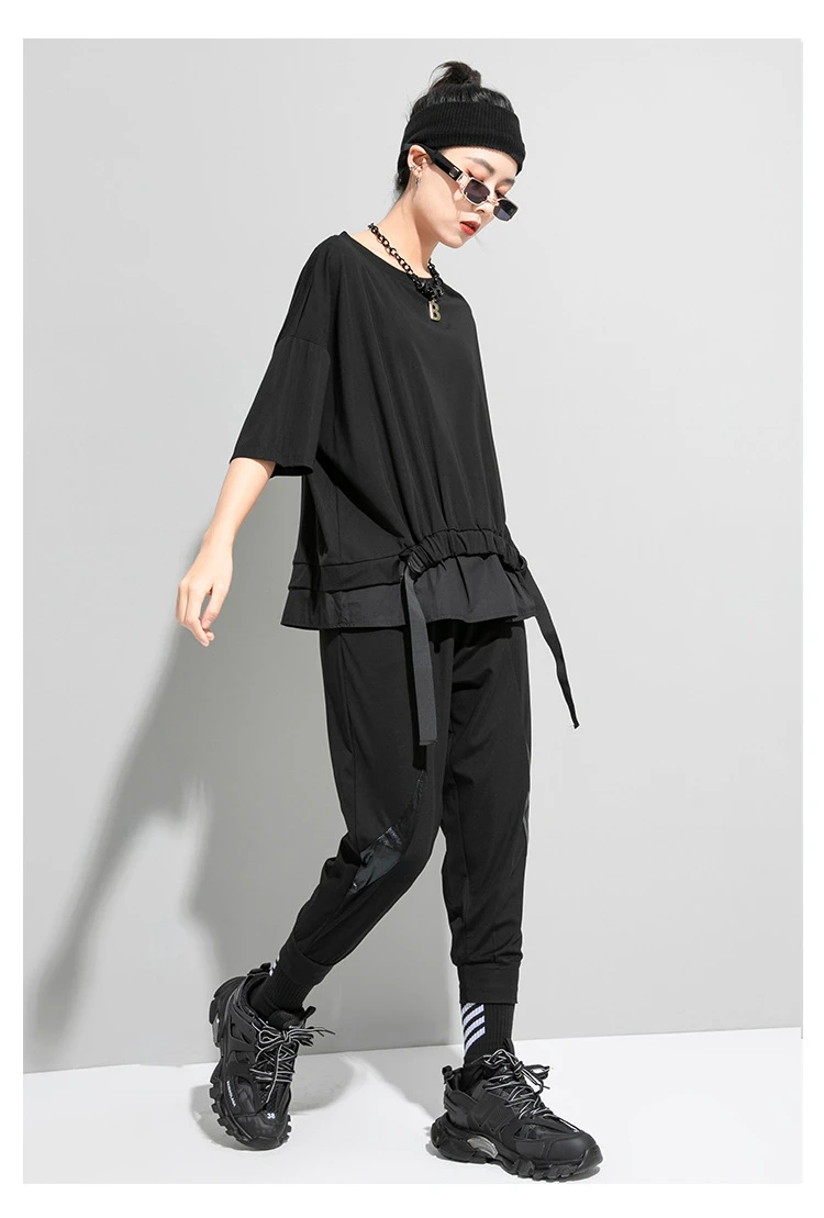 AmaxluluE 2025 Summer Fashion Tee Womens Black Short Sleeve T-shirt Ladies Casual Patchwork O-Neck Tops Girl Solid Color Clothes