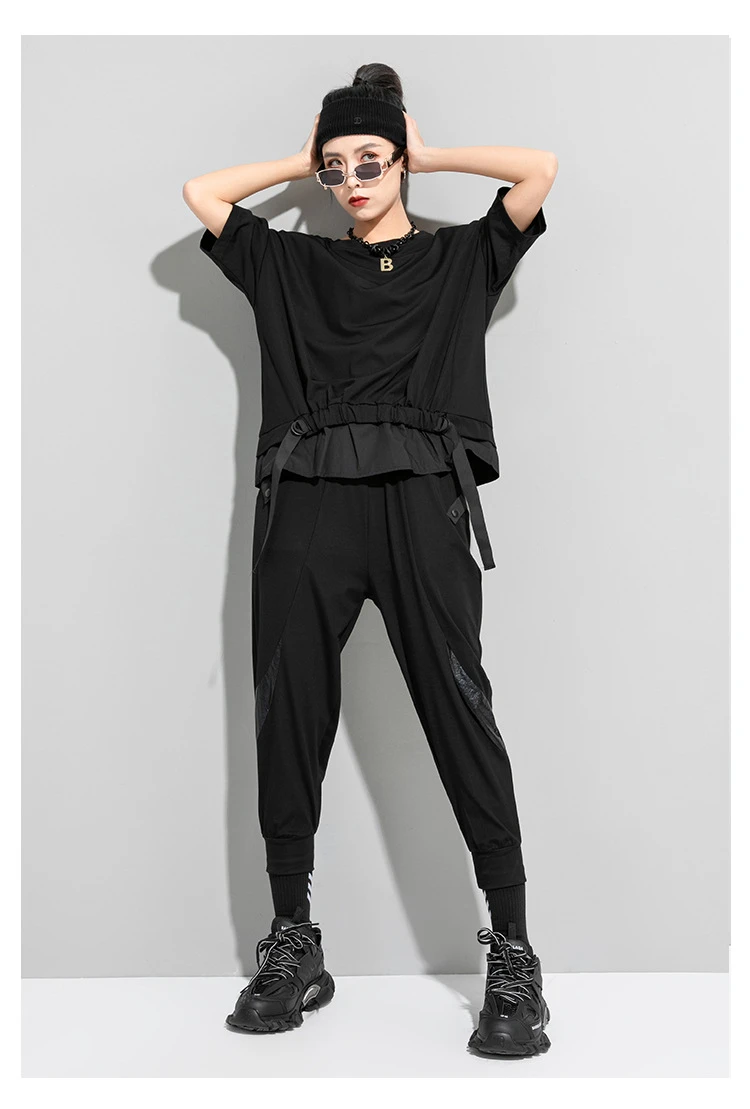 AmaxluluE 2025 Summer Fashion Tee Womens Black Short Sleeve T-shirt Ladies Casual Patchwork O-Neck Tops Girl Solid Color Clothes