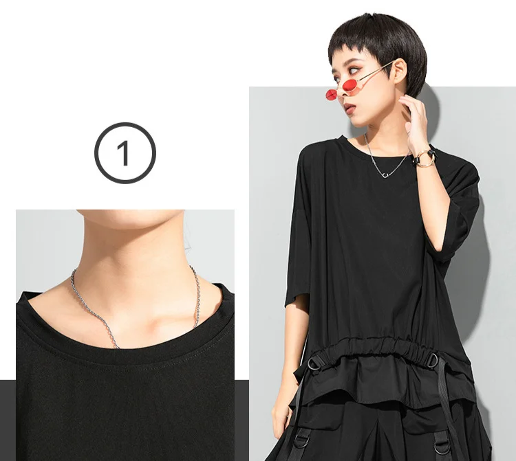 AmaxluluE 2025 Summer Fashion Tee Womens Black Short Sleeve T-shirt Ladies Casual Patchwork O-Neck Tops Girl Solid Color Clothes