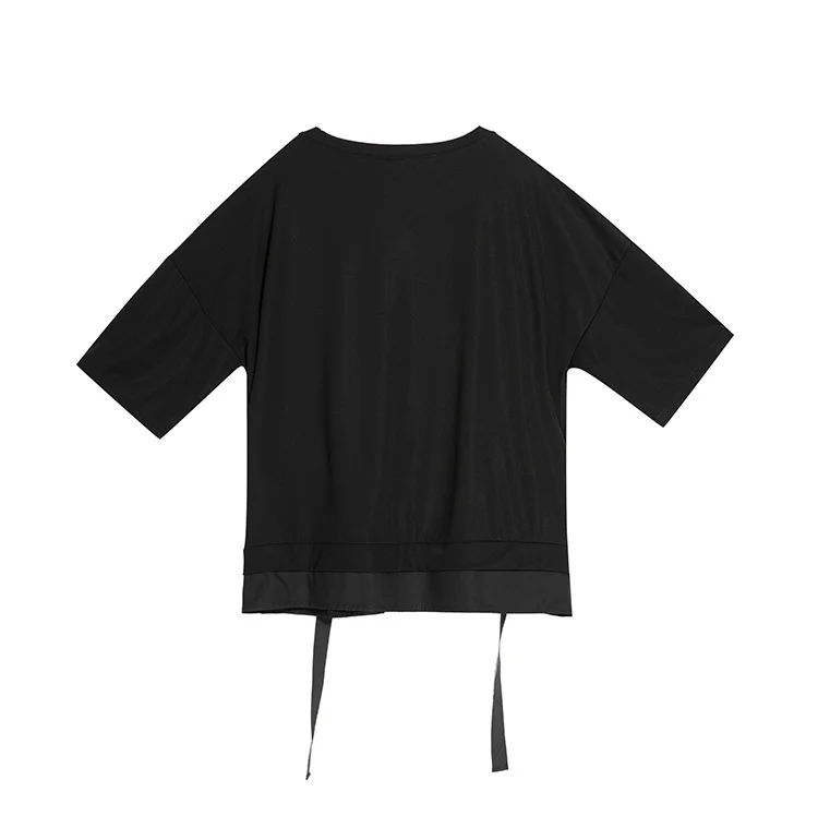 AmaxluluE 2025 Summer Fashion Tee Womens Black Short Sleeve T-shirt Ladies Casual Patchwork O-Neck Tops Girl Solid Color Clothes