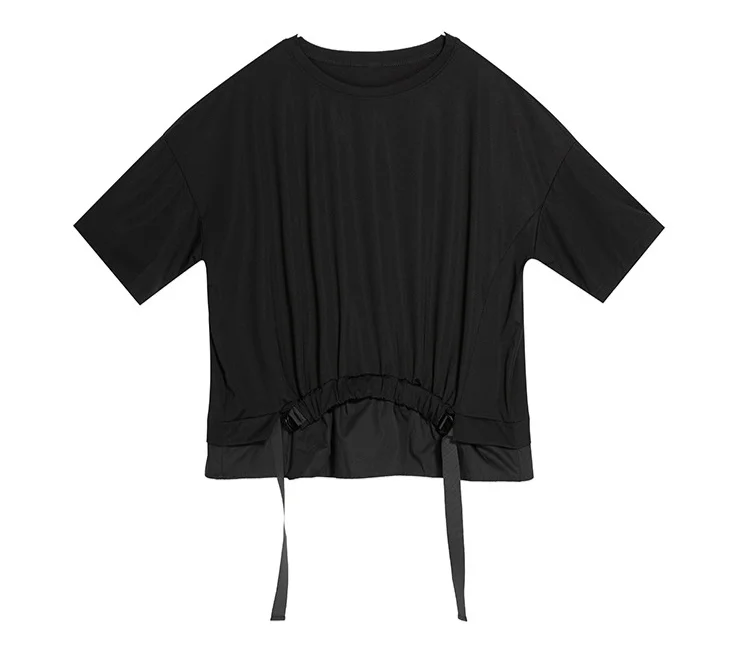 AmaxluluE 2025 Summer Fashion Tee Womens Black Short Sleeve T-shirt Ladies Casual Patchwork O-Neck Tops Girl Solid Color Clothes