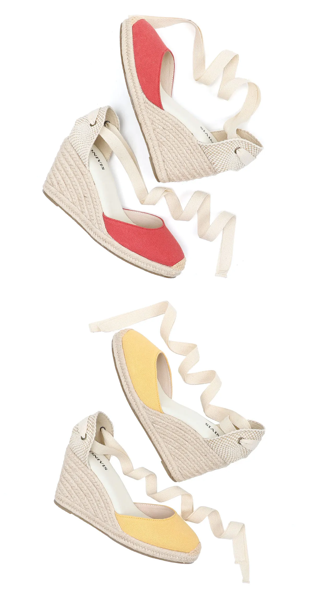 Womens Wedges Espadrille Summer Shoes Roun Red For Women 2022 Offer Rushed 7-9cm Sandals Sandalias Mujer Up Wedge Ankle Strap