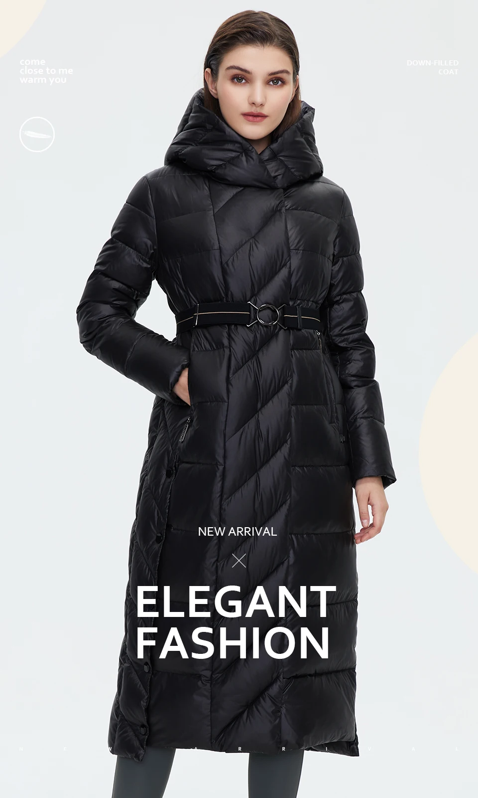 HaiLuoZi Women's Winter Jacket Fashion Long Knee Length Thick Women Coat Unique Design Splicing Diagonal Belt Cotten Parkas 6037