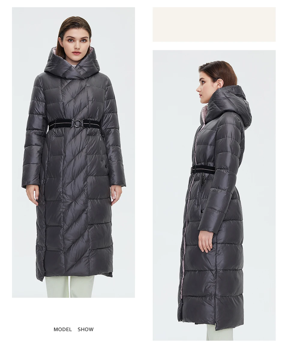 HaiLuoZi Women's Winter Jacket Fashion Long Knee Length Thick Women Coat Unique Design Splicing Diagonal Belt Cotten Parkas 6037