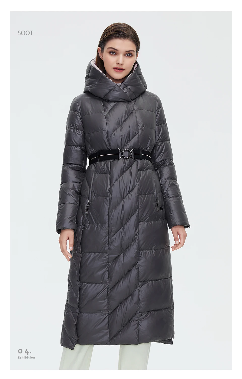 HaiLuoZi Women's Winter Jacket Fashion Long Knee Length Thick Women Coat Unique Design Splicing Diagonal Belt Cotten Parkas 6037