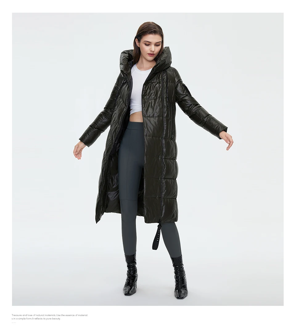 HaiLuoZi Women's Winter Jacket Fashion Long Knee Length Thick Women Coat Unique Design Splicing Diagonal Belt Cotten Parkas 6037