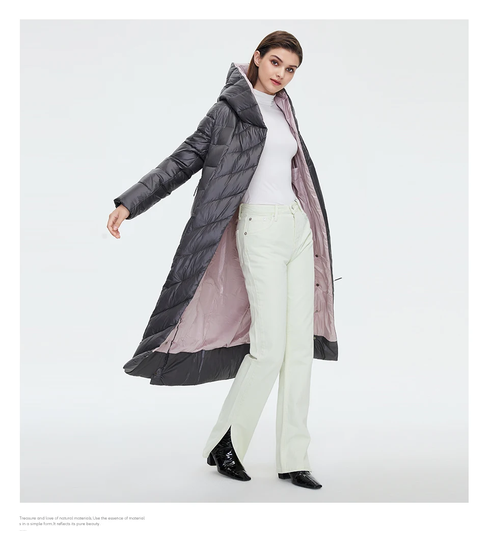 HaiLuoZi Women's Winter Jacket Fashion Long Knee Length Thick Women Coat Unique Design Splicing Diagonal Belt Cotten Parkas 6037