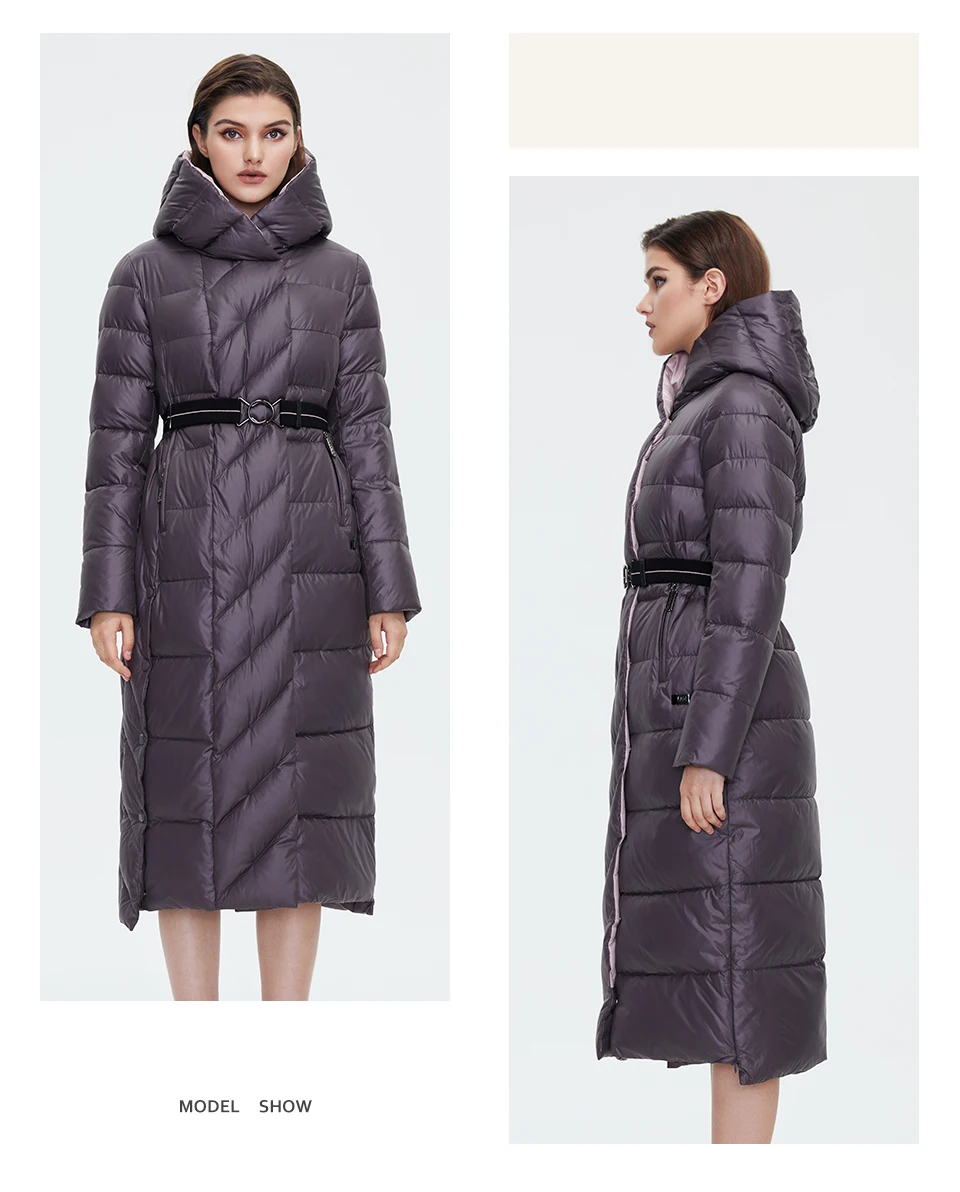 HaiLuoZi Women's Winter Jacket Fashion Long Knee Length Thick Women Coat Unique Design Splicing Diagonal Belt Cotten Parkas 6037
