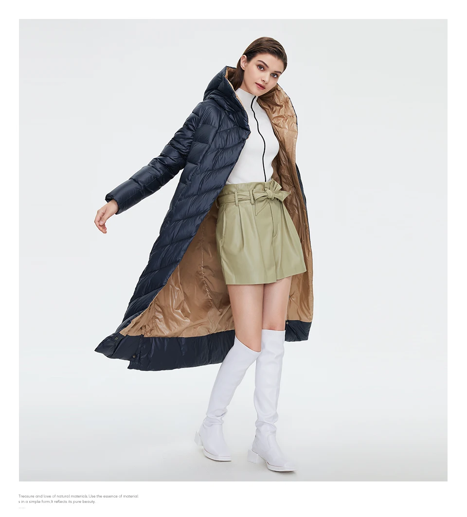 HaiLuoZi Women's Winter Jacket Fashion Long Knee Length Thick Women Coat Unique Design Splicing Diagonal Belt Cotten Parkas 6037