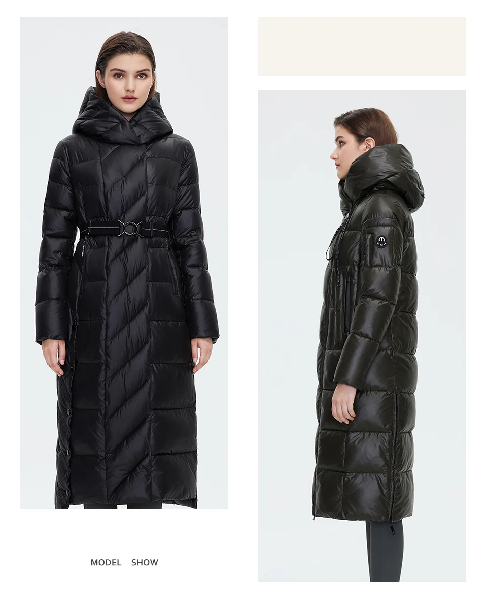 HaiLuoZi Women's Winter Jacket Fashion Long Knee Length Thick Women Coat Unique Design Splicing Diagonal Belt Cotten Parkas 6037