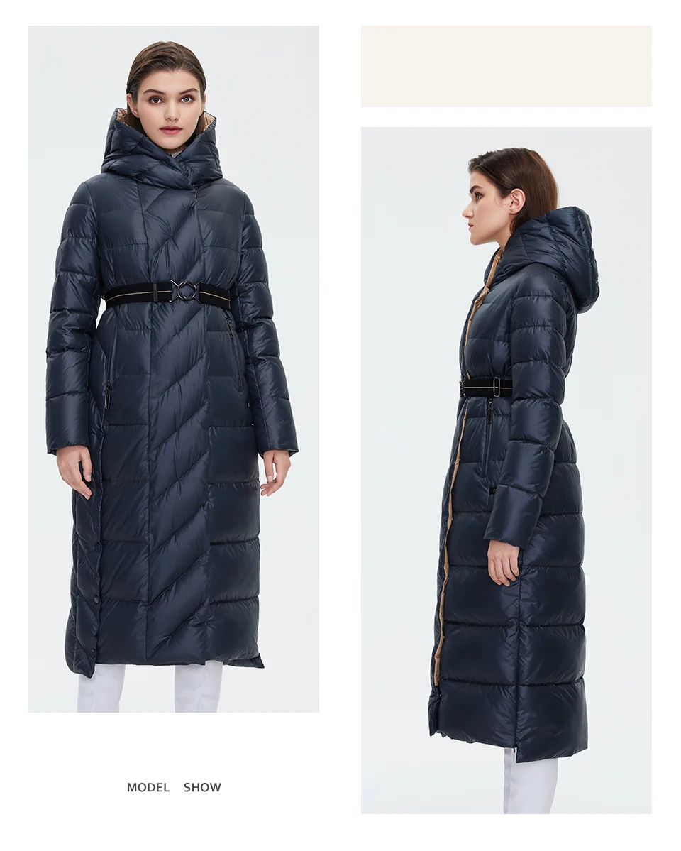 HaiLuoZi Women's Winter Jacket Fashion Long Knee Length Thick Women Coat Unique Design Splicing Diagonal Belt Cotten Parkas 6037