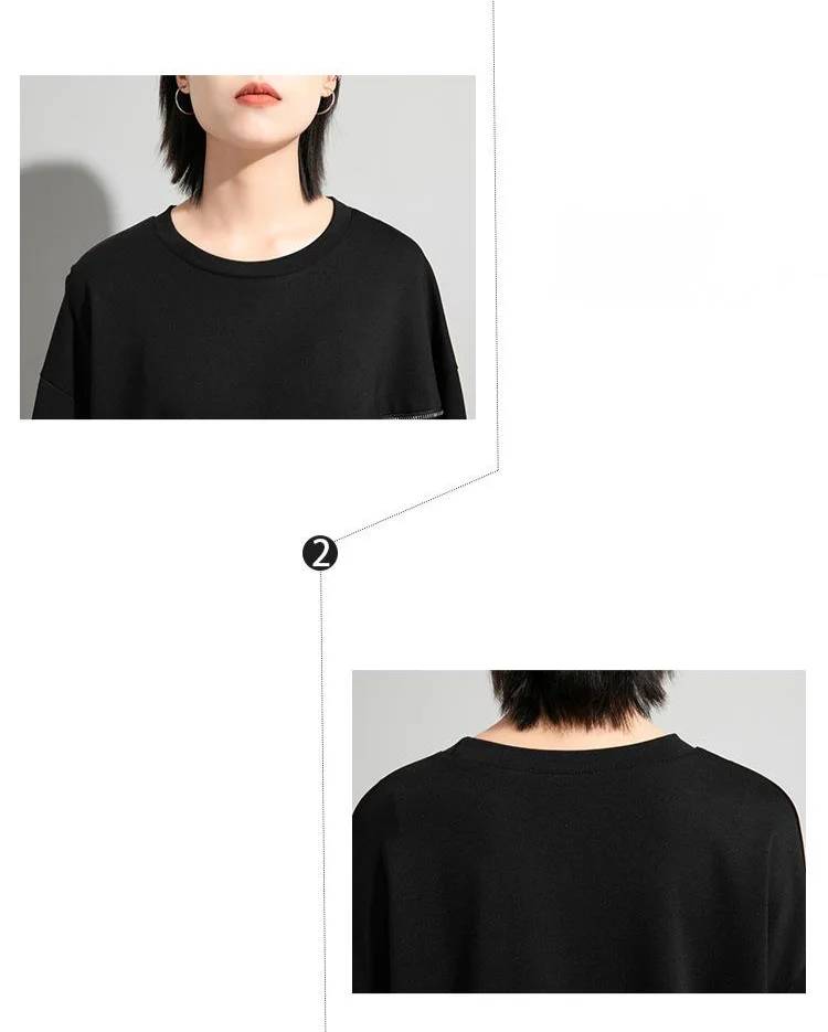 Amax luluE Spring Fashion 2024 Clothes Ladies Lace Patchwork T-shirts Womens Zippers Black Tees Female Casual Long Sleeve Tops