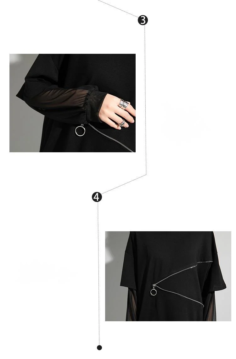 Amax luluE Spring Fashion 2024 Clothes Ladies Lace Patchwork T-shirts Womens Zippers Black Tees Female Casual Long Sleeve Tops