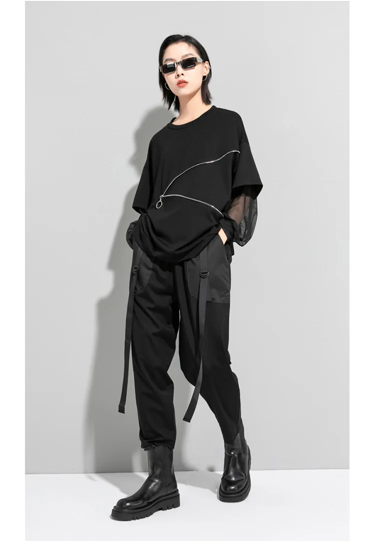 Amax luluE Spring Fashion 2024 Clothes Ladies Lace Patchwork T-shirts Womens Zippers Black Tees Female Casual Long Sleeve Tops
