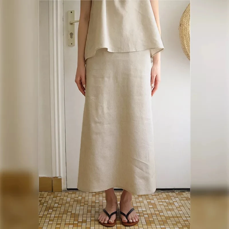 Vintage 100% Linen Women's Halter Top Sexy Ruched Sleeveless Back Bandage Lace-Up Korean Fashion Summer Tank Tops