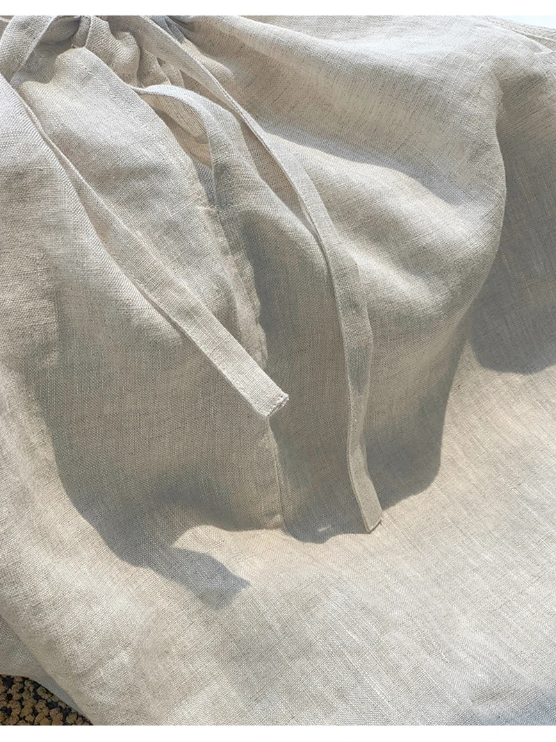 Vintage 100% Linen Women's Halter Top Sexy Ruched Sleeveless Back Bandage Lace-Up Korean Fashion Summer Tank Tops