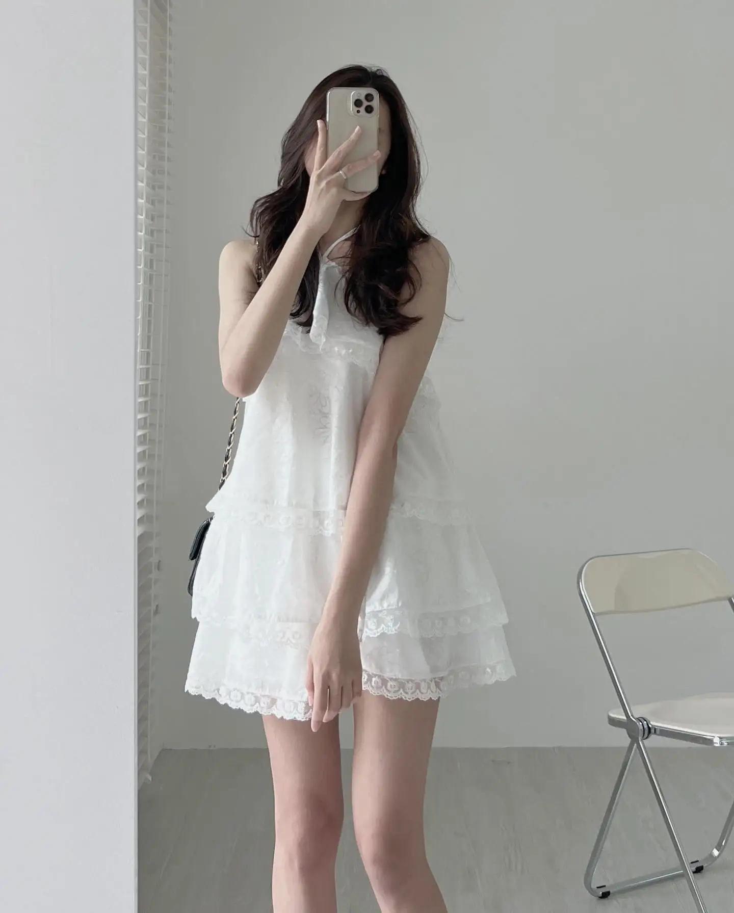 Clothland Women Sweet Ruffled Lace Blouse Halter Sleeveless Shirt Mini Shorts Two Piece Set Summer White Cute Suits TZ302