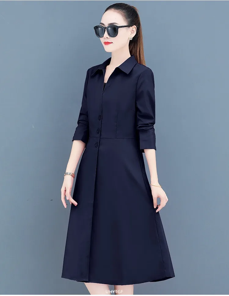 UHYTGF Women Spring Trench Coat Single-Breasted Elegant Female Long Windbreaker Pure Wild Loose Thin 4XL Big Size Outerwear 1484