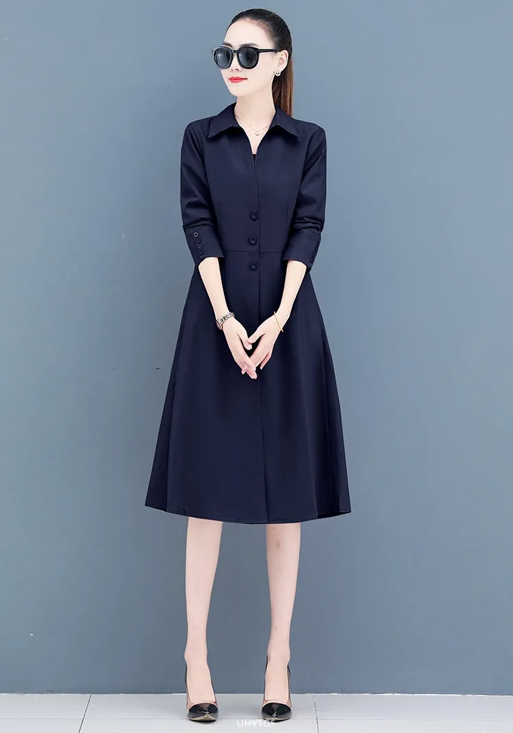 UHYTGF Women Spring Trench Coat Single-Breasted Elegant Female Long Windbreaker Pure Wild Loose Thin 4XL Big Size Outerwear 1484