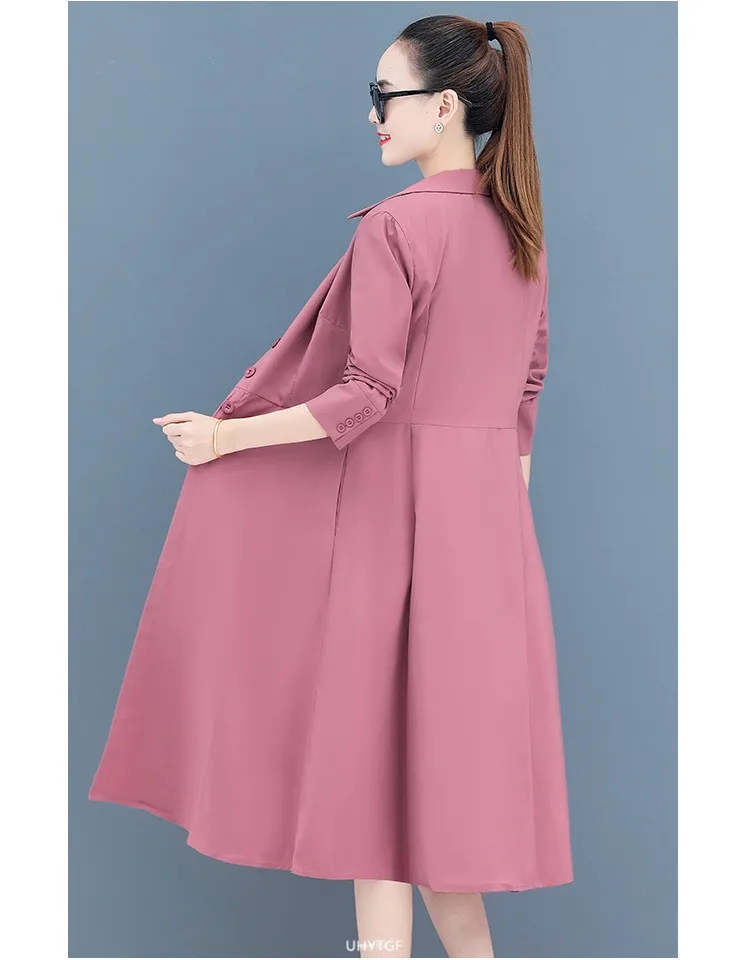 UHYTGF Women Spring Trench Coat Single-Breasted Elegant Female Long Windbreaker Pure Wild Loose Thin 4XL Big Size Outerwear 1484