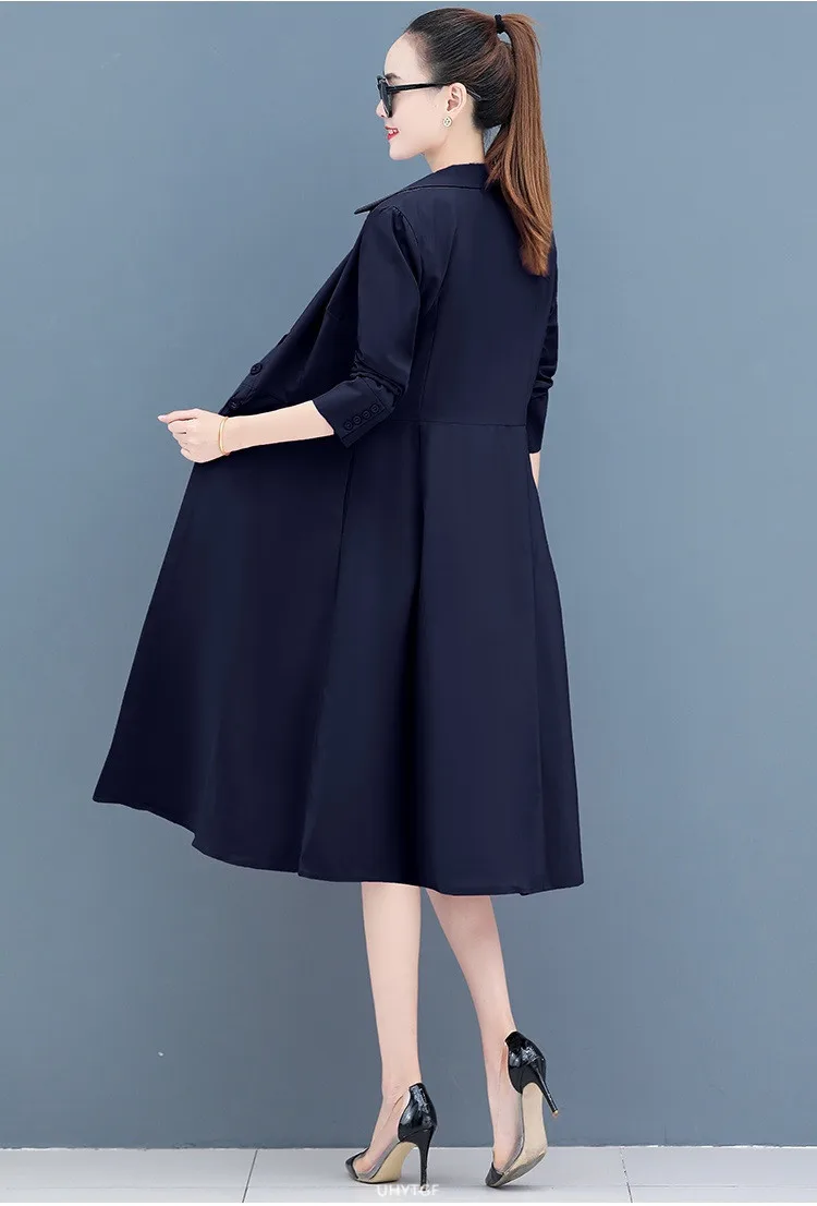 UHYTGF Women Spring Trench Coat Single-Breasted Elegant Female Long Windbreaker Pure Wild Loose Thin 4XL Big Size Outerwear 1484