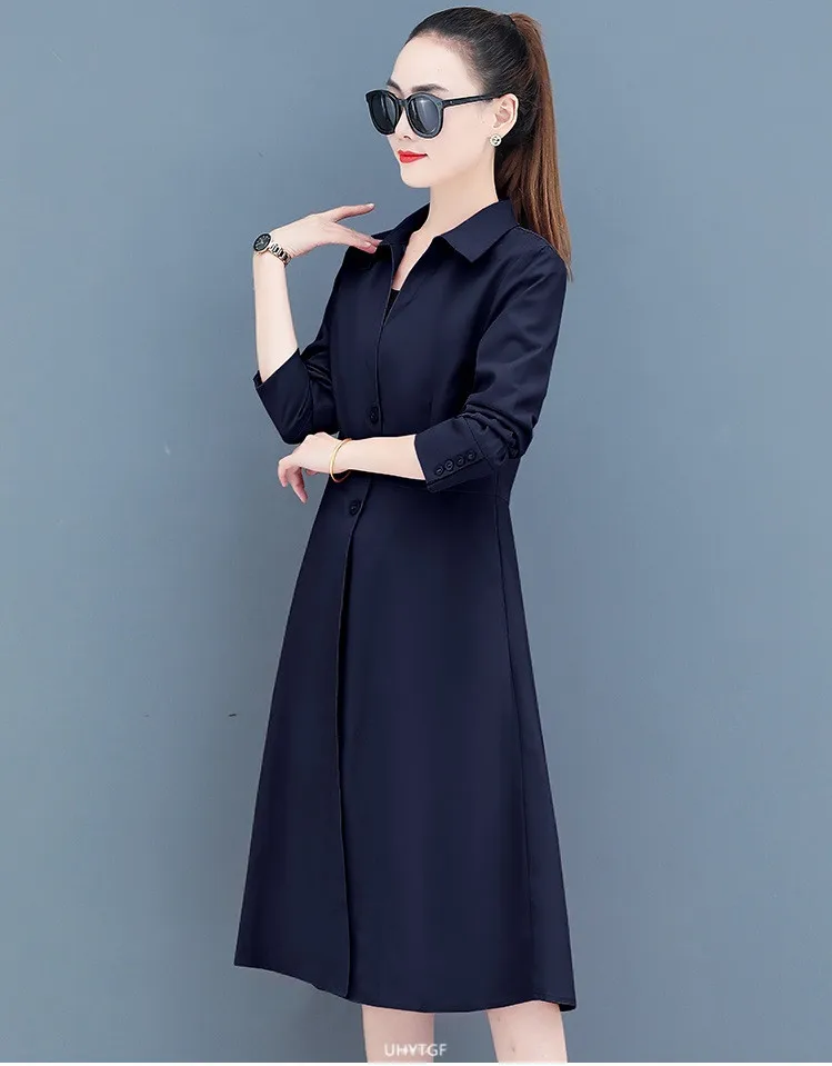 UHYTGF Women Spring Trench Coat Single-Breasted Elegant Female Long Windbreaker Pure Wild Loose Thin 4XL Big Size Outerwear 1484
