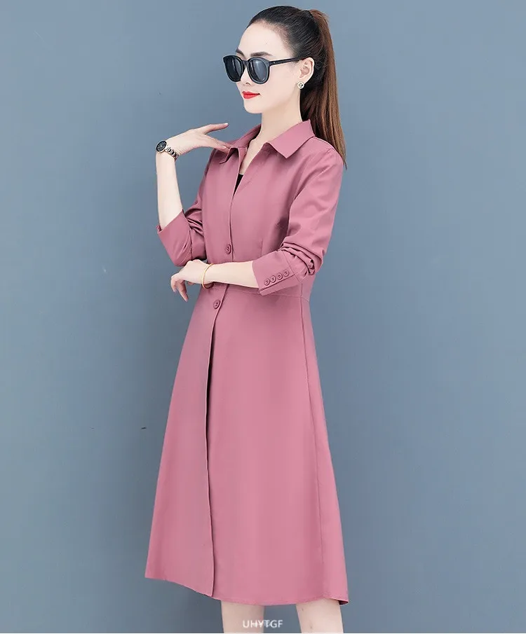 UHYTGF Women Spring Trench Coat Single-Breasted Elegant Female Long Windbreaker Pure Wild Loose Thin 4XL Big Size Outerwear 1484