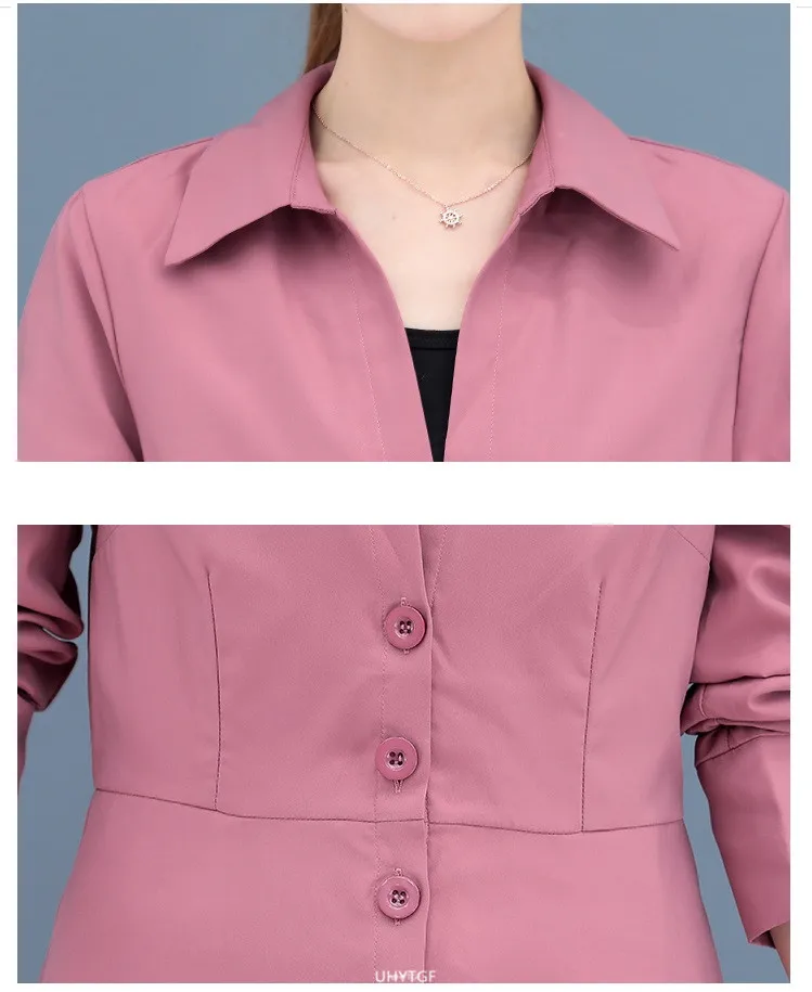UHYTGF Women Spring Trench Coat Single-Breasted Elegant Female Long Windbreaker Pure Wild Loose Thin 4XL Big Size Outerwear 1484