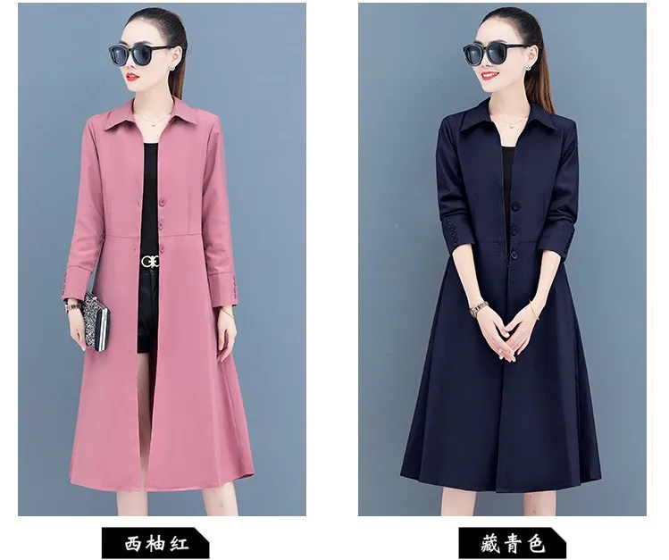 UHYTGF Women Spring Trench Coat Single-Breasted Elegant Female Long Windbreaker Pure Wild Loose Thin 4XL Big Size Outerwear 1484