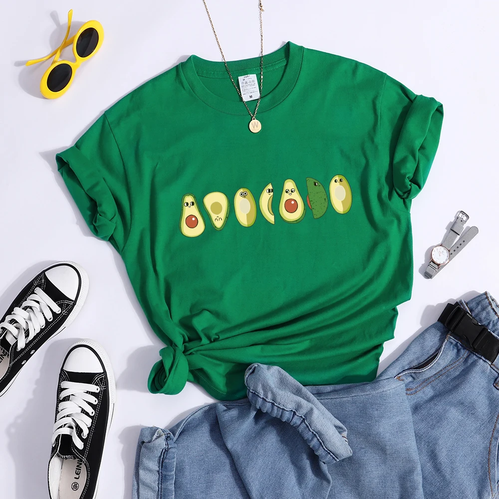 Peeled Avocado Cartoons Printed Womens Tshirts Street Breathable Crop Top Personality Cool Tee Shirt Casual Summer T-Shirt Women
