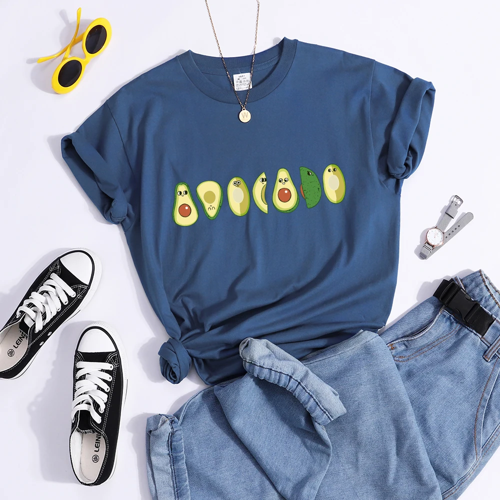 Peeled Avocado Cartoons Printed Womens Tshirts Street Breathable Crop Top Personality Cool Tee Shirt Casual Summer T-Shirt Women