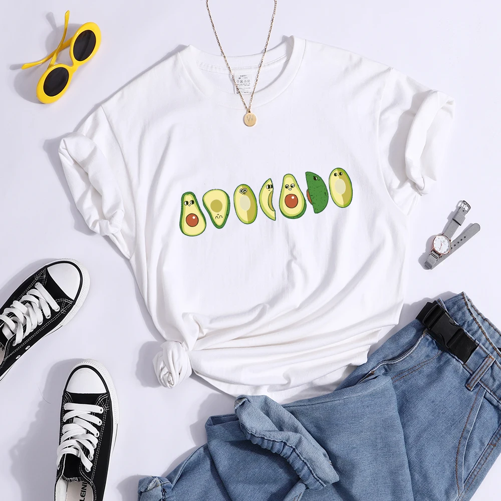 Peeled Avocado Cartoons Printed Womens Tshirts Street Breathable Crop Top Personality Cool Tee Shirt Casual Summer T-Shirt Women