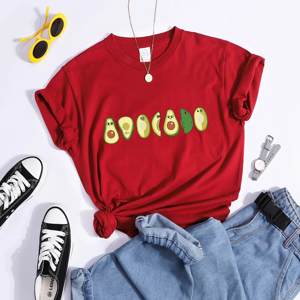 Peeled Avocado Cartoons Printed Womens Tshirts Street Breathable Crop Top Personality Cool Tee Shirt Casual Summer T-Shirt Women
