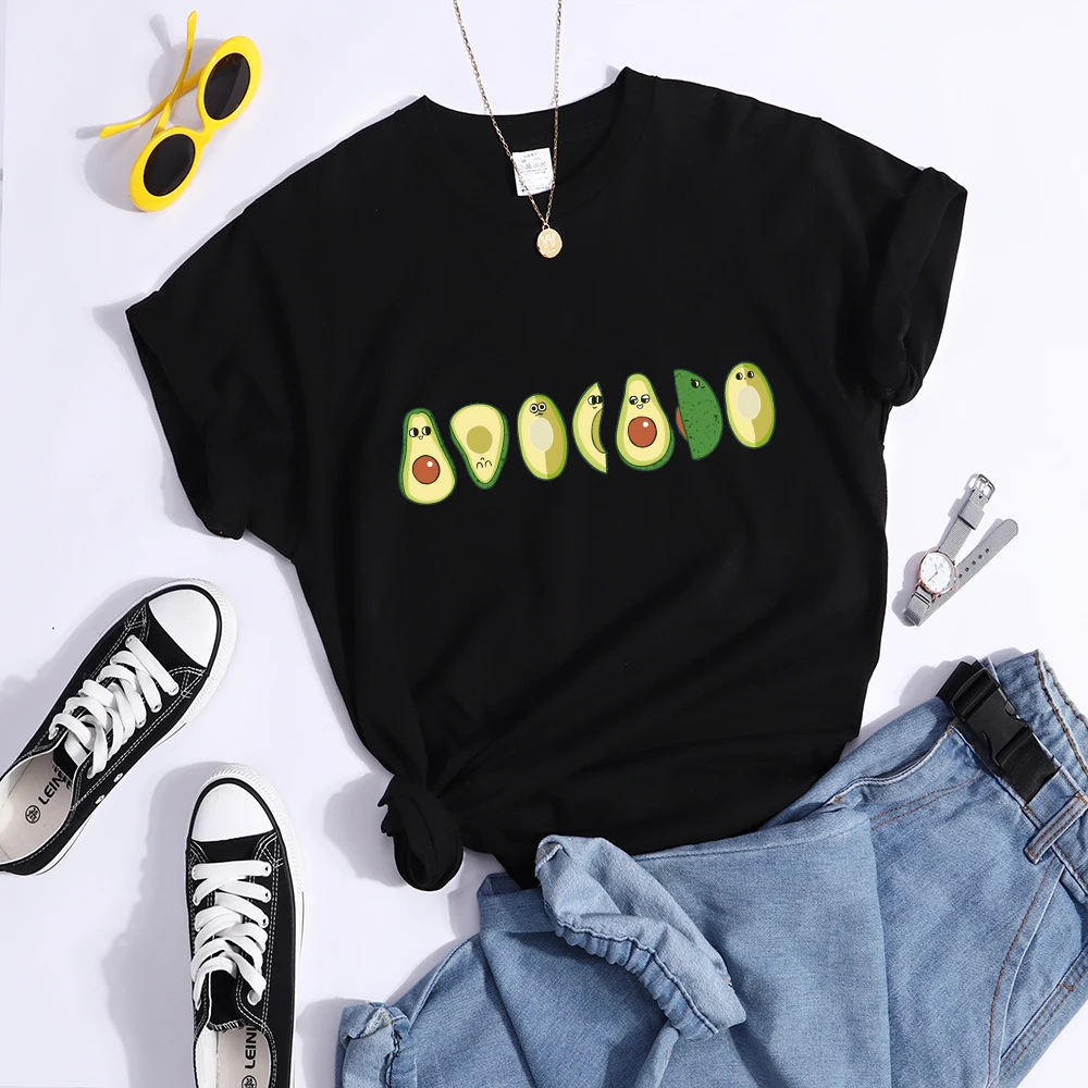 Peeled Avocado Cartoons Printed Womens Tshirts Street Breathable Crop Top Personality Cool Tee Shirt Casual Summer T-Shirt Women